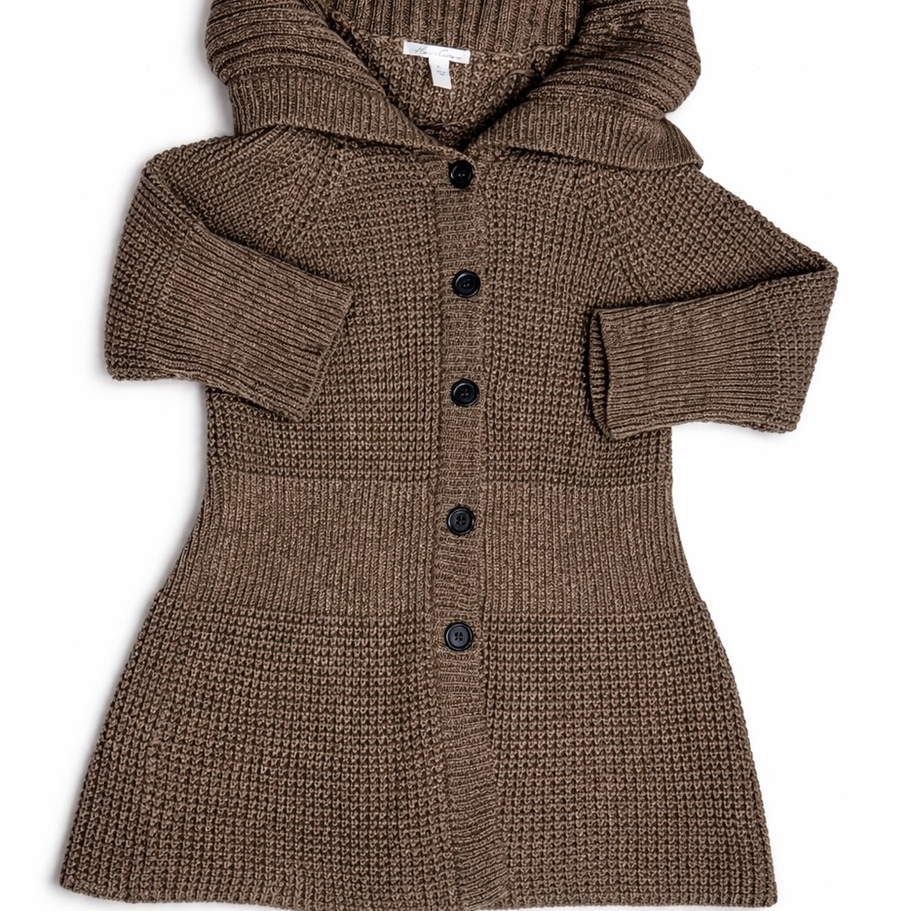Kenneth Cole‎ Women XL Hooded Knit Cardigan Sweater Brown Cotton Blend - Picture 2 of 16